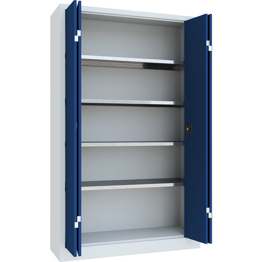 Cupboard with folding doors, height 1950 mm, width 1200 mm, depth 400 mm, grey/blue.