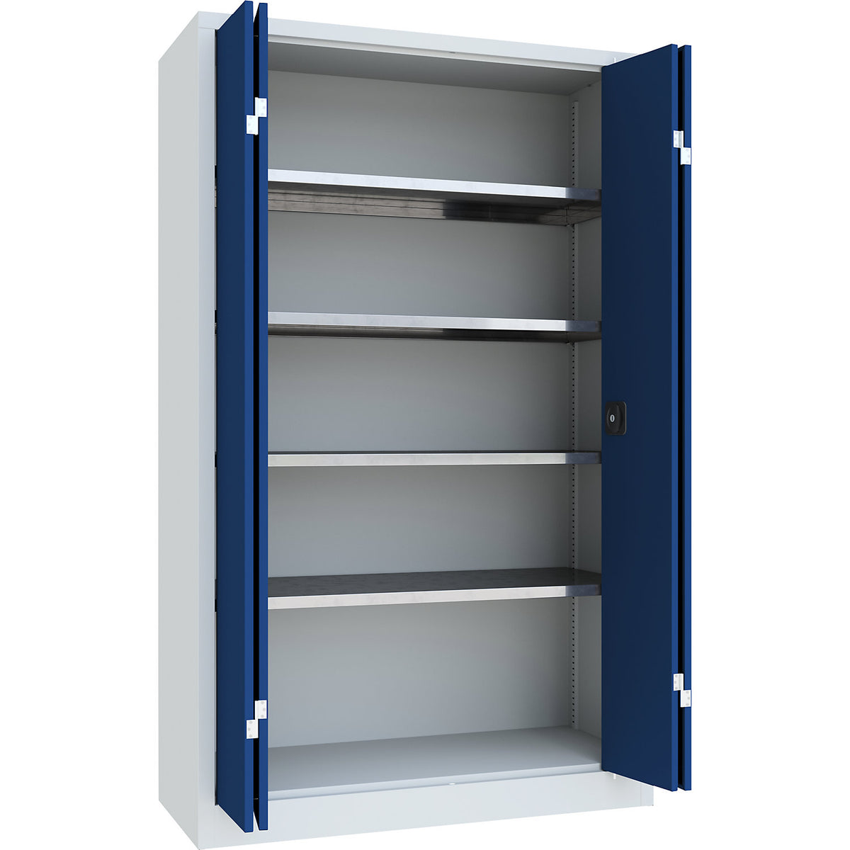 Cupboard with folding doors, height 1950 mm, width 1200 mm, depth 500 mm, grey/blue.