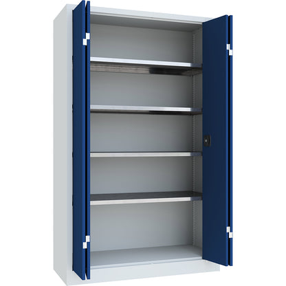 Cupboard with folding doors, height 1950 mm, width 1200 mm, depth 500 mm, grey/blue.