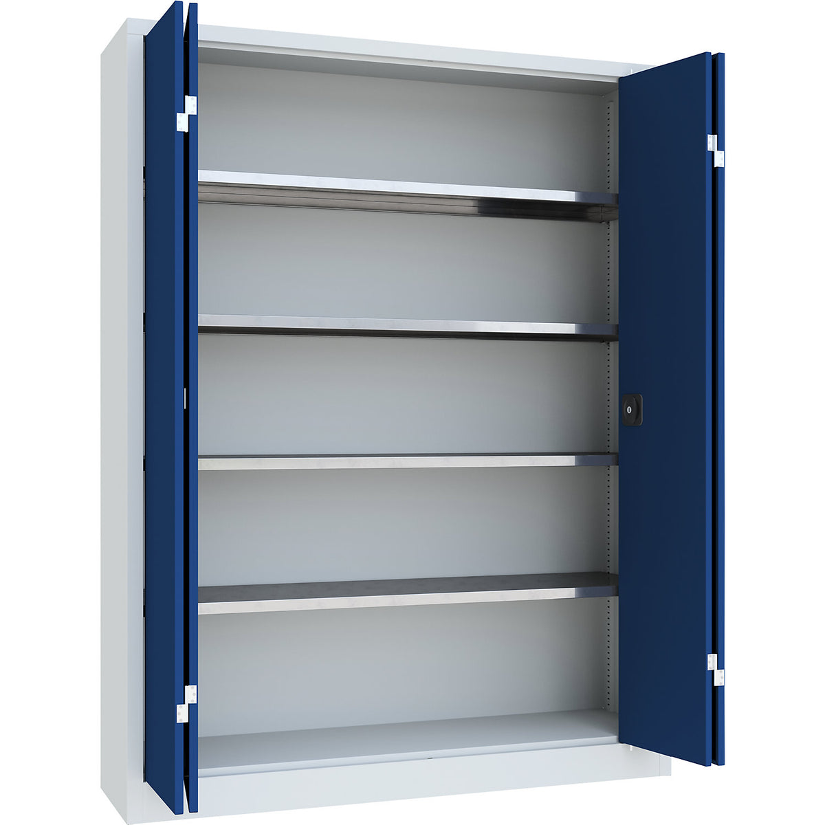 Cupboard with folding doors, height 1950 mm, width 1500 mm, depth 400 mm, grey/blue.