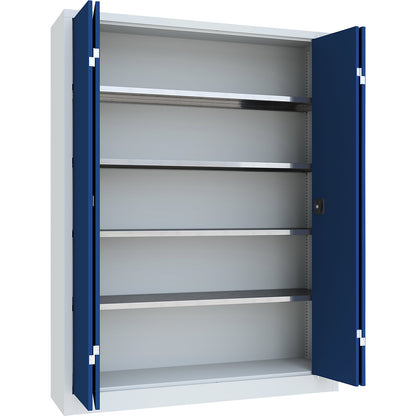 Cupboard with folding doors, height 1950 mm, width 1500 mm, depth 400 mm, grey/blue.