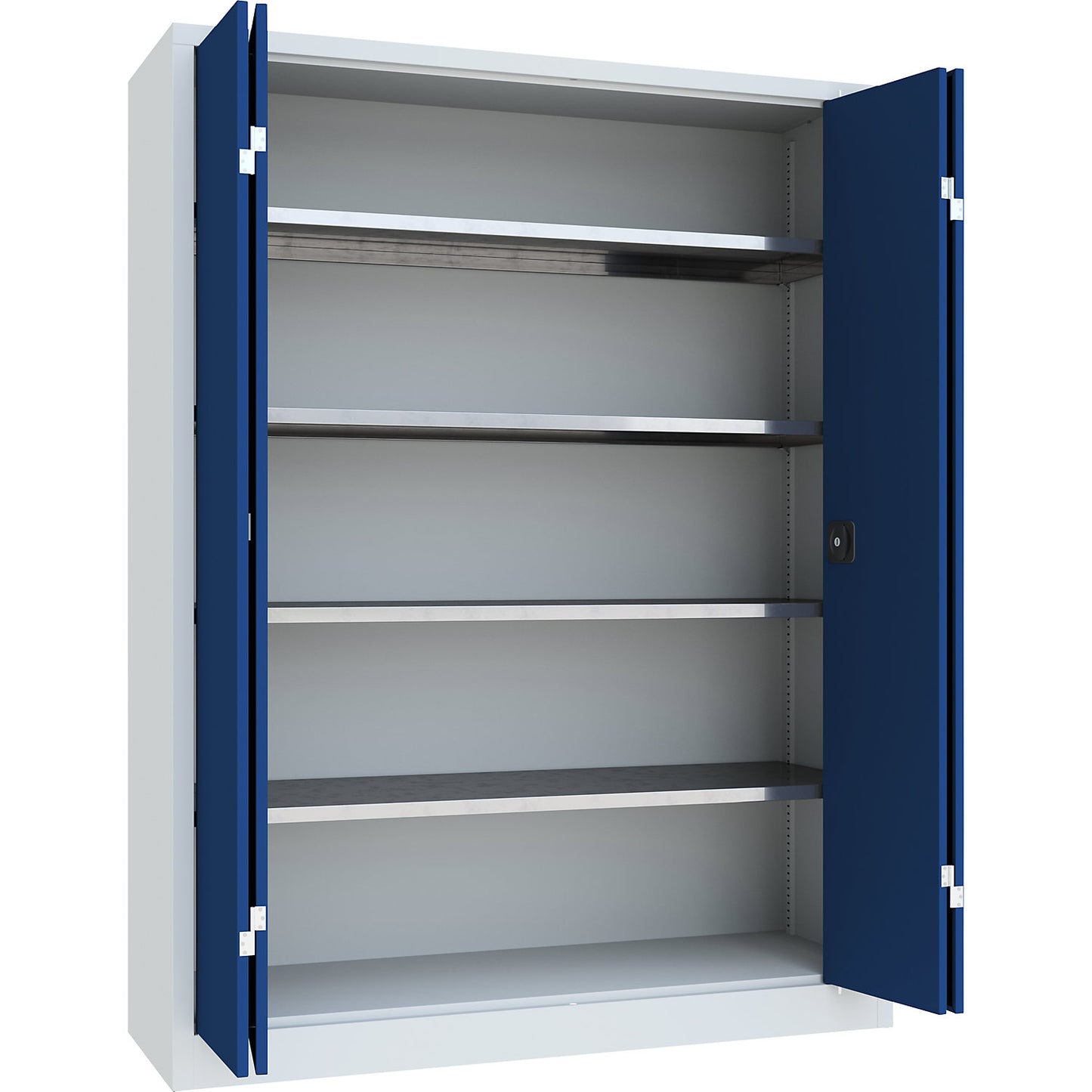 Cupboard with folding doors, height 1950 mm, width 1500 mm, depth 500 mm, grey/blue.
