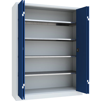 Cupboard with folding doors, height 1950 mm, width 1500 mm, depth 500 mm, grey/blue.