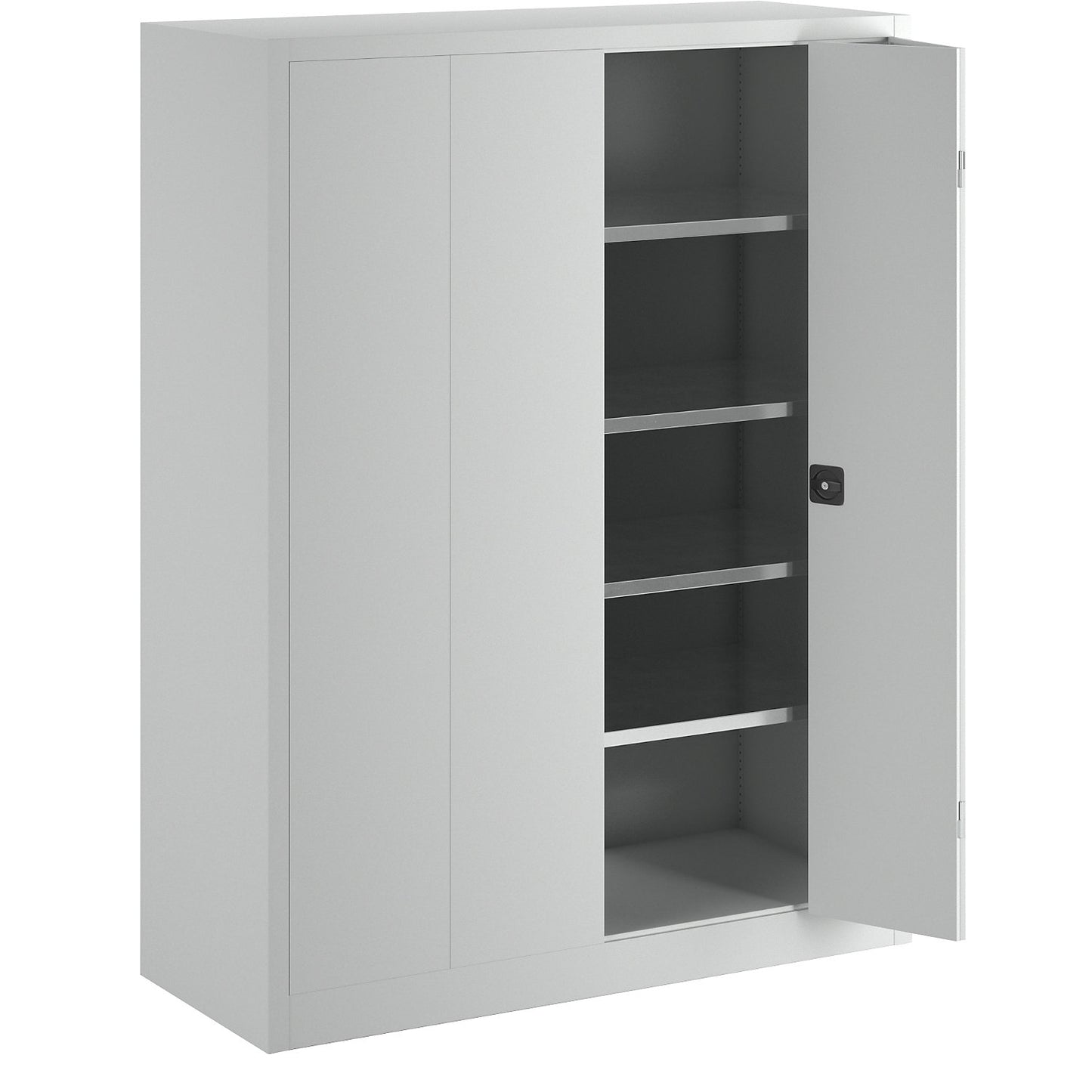 Cupboard with folding doors, height 1950 mm, width 1500 mm, depth 600 mm, grey.