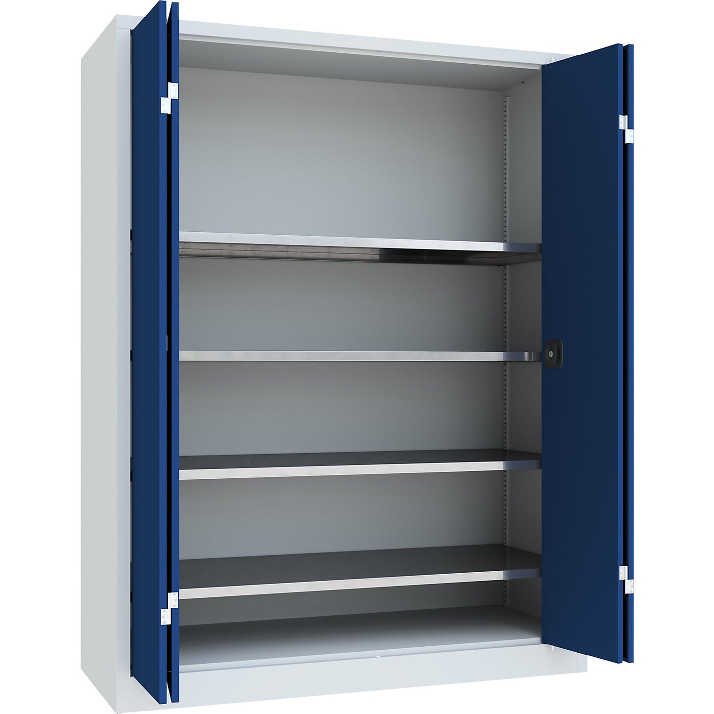 Cupboard with folding doors, height 1950 mm, width 1500 mm, depth 600 mm, grey/blue.