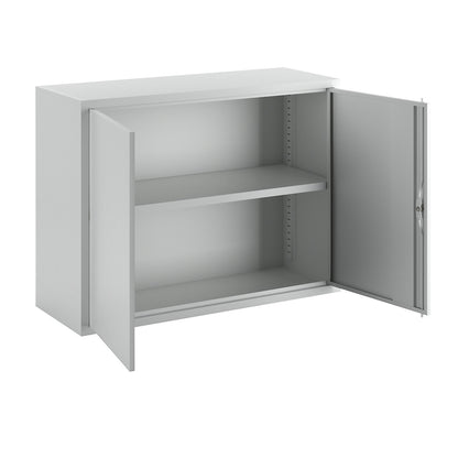 Wall mounted cupboard, height 600 mm, with solid panel door/s, width 800 mm, solid rear panel, grey.