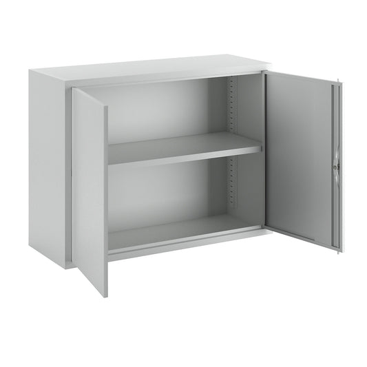 Wall mounted cupboard, height 600 mm, with solid panel door/s, width 800 mm, solid rear panel, grey.