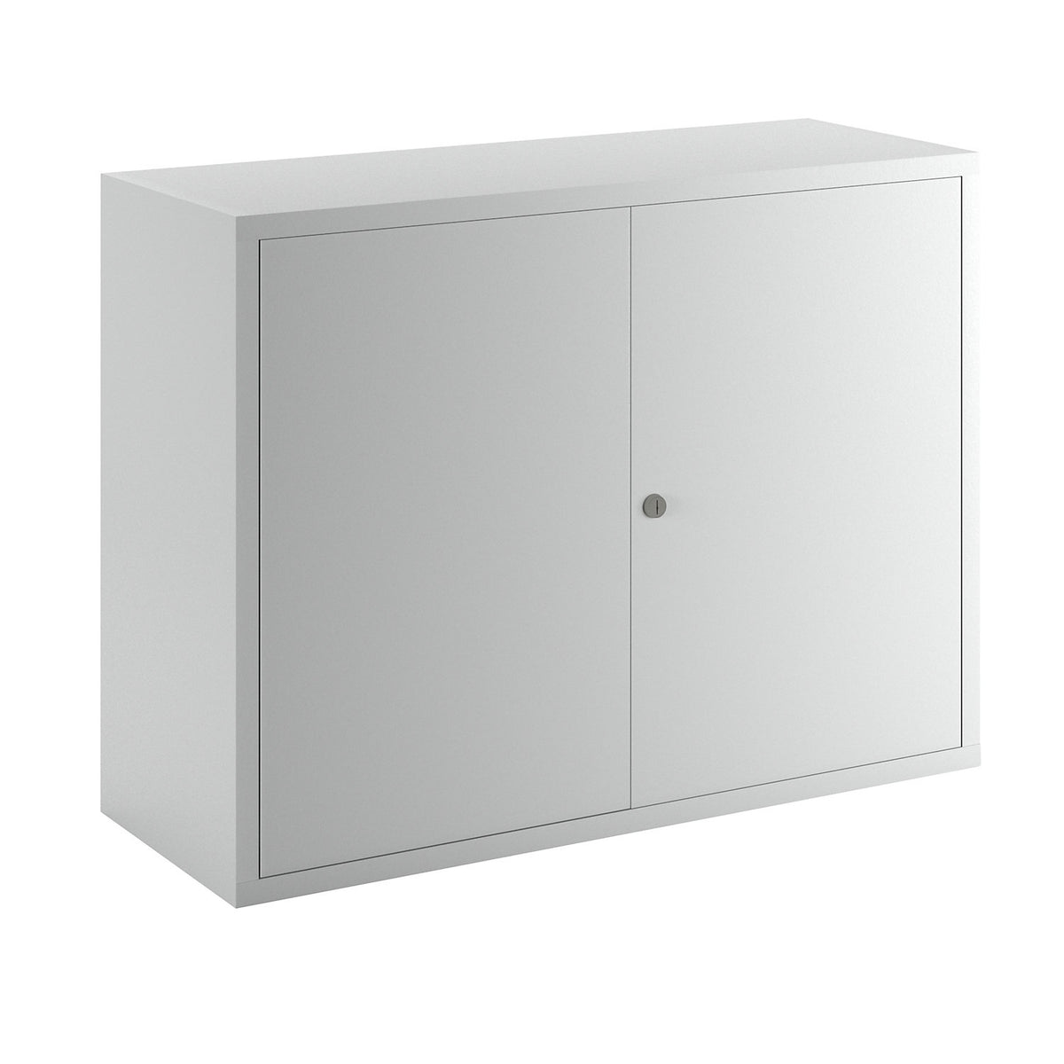 Wall mounted cupboard, height 600 mm, with solid panel door/s, width 800 mm, perforated rear panel, grey.