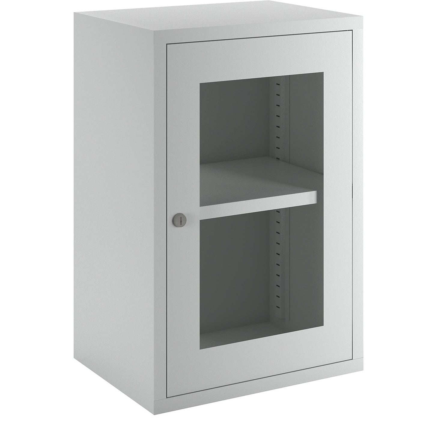 Wall mounted cupboard, height 600 mm, with vision panel door/s, width 400 mm, solid rear panel, grey.