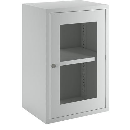Wall mounted cupboard, height 600 mm, with vision panel door/s, width 400 mm, solid rear panel, grey.