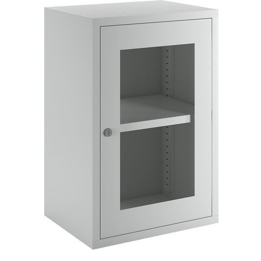 Wall mounted cupboard, height 600 mm, with vision panel door/s, width 400 mm, solid rear panel, grey.