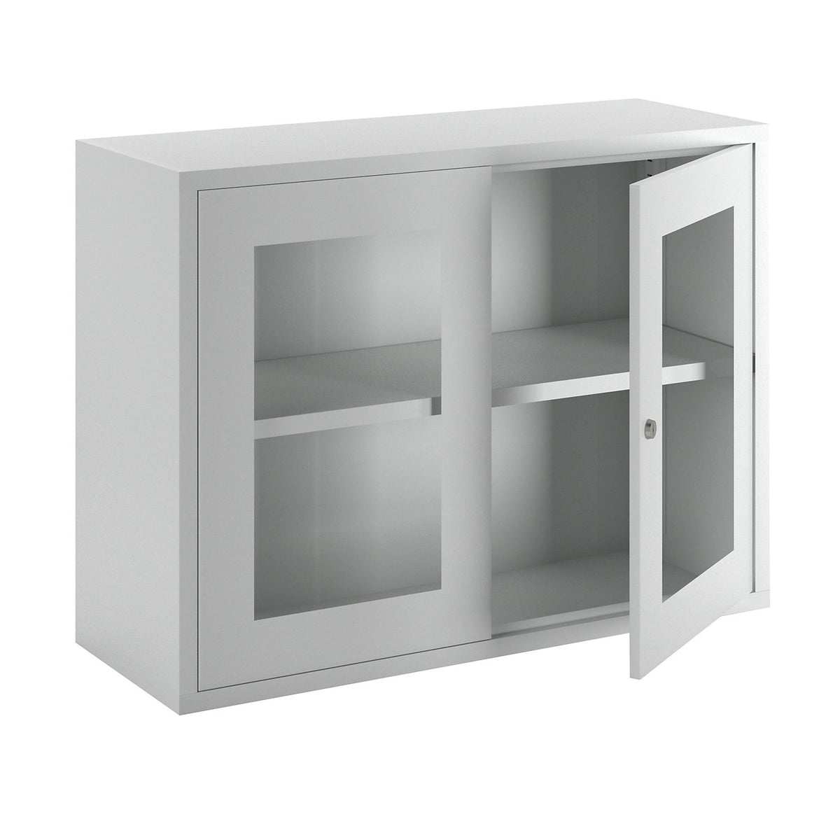 Wall mounted cupboard, height 600 mm, with vision panel door/s, width 800 mm, solid rear panel, grey.
