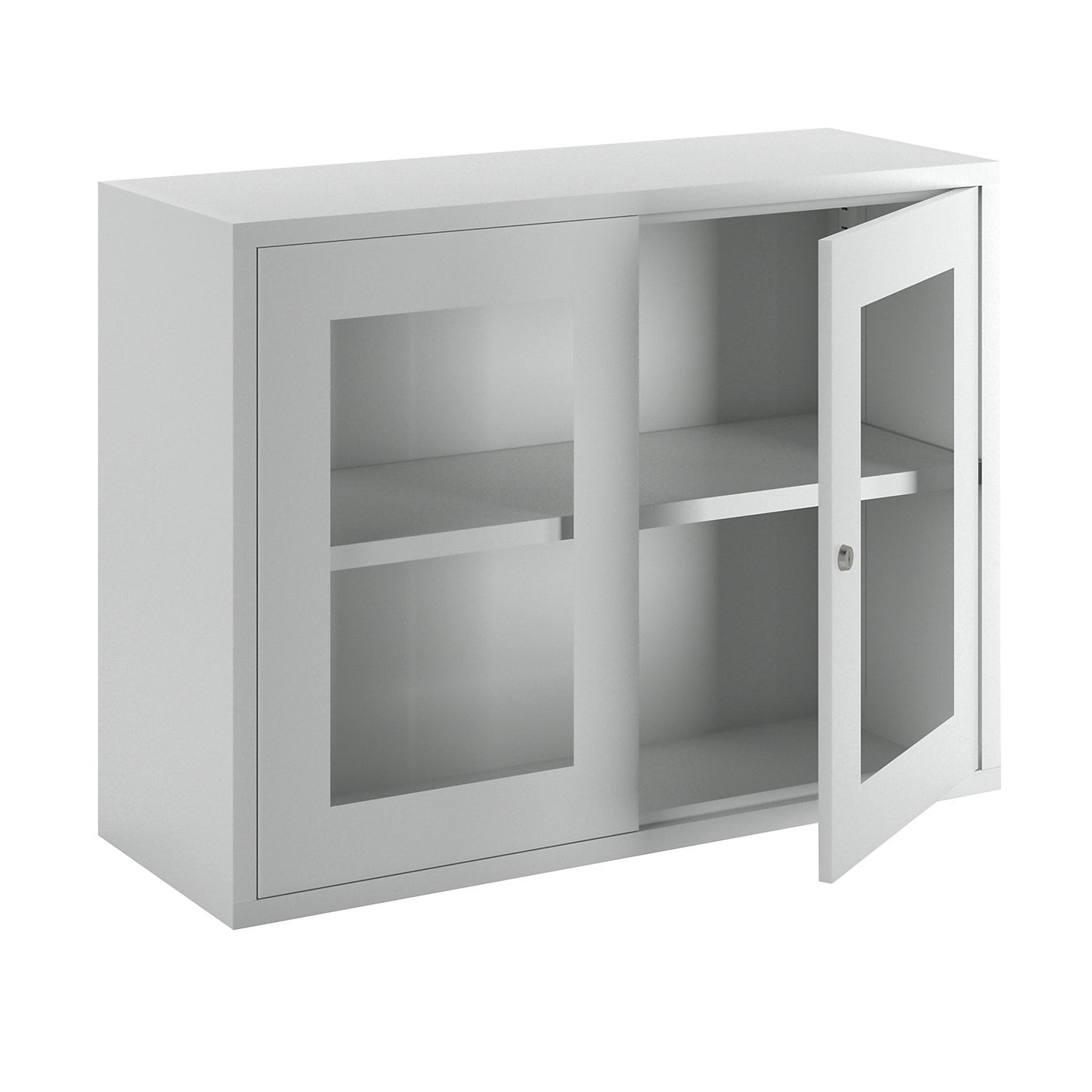Wall mounted cupboard, height 600 mm, with vision panel door/s, width 800 mm, solid rear panel, grey.