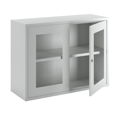 Wall mounted cupboard, height 600 mm, with vision panel door/s, width 800 mm, solid rear panel, grey.