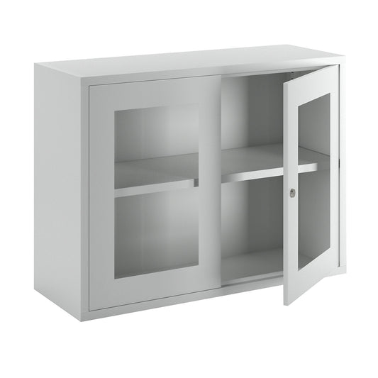 Wall mounted cupboard, height 600 mm, with vision panel door/s, width 800 mm, solid rear panel, grey.