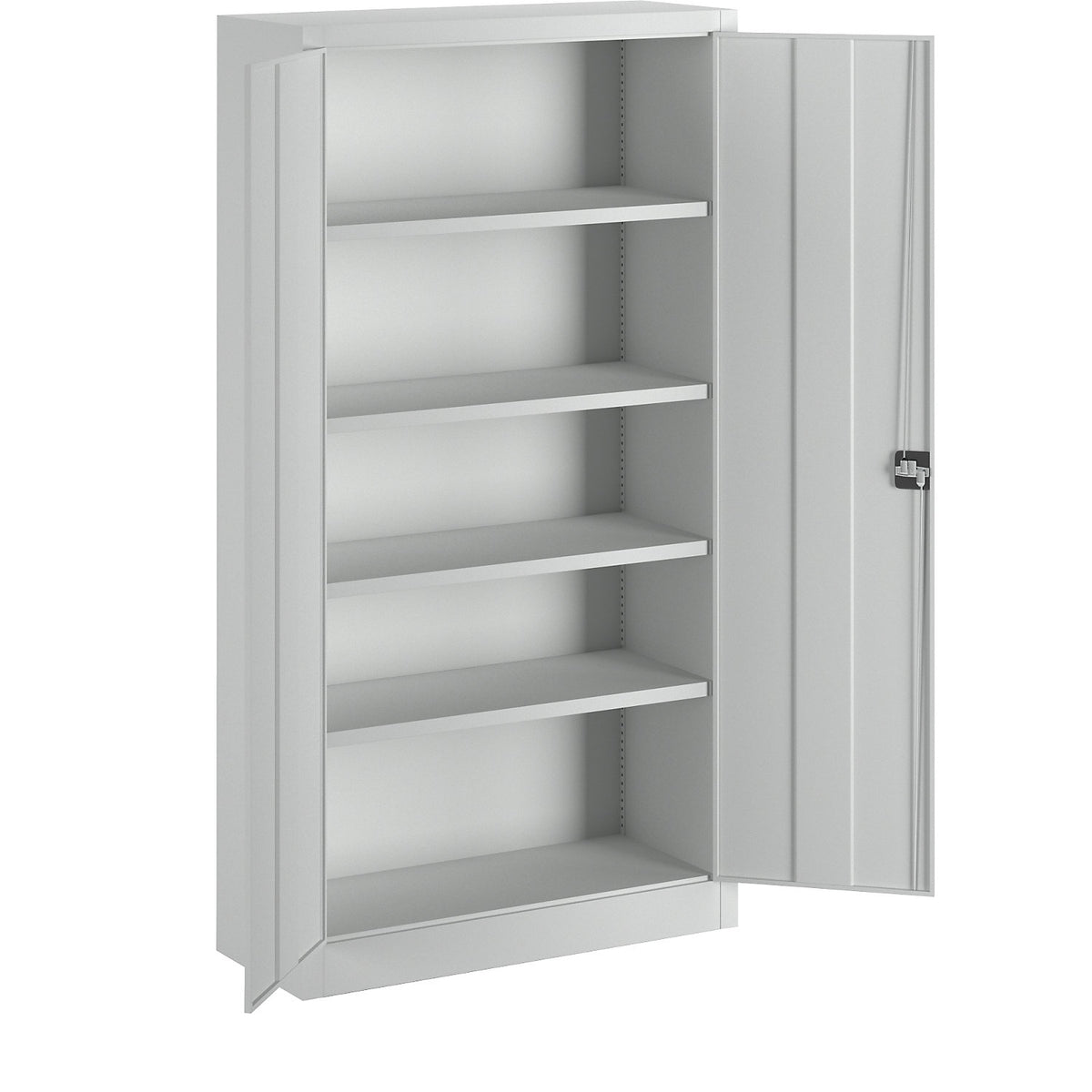 Heavy duty cupboard, height 1950 mm, 4 shelves, grey.