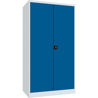 Heavy duty cupboard, height 1950 mm, 3 shelves, 3 x 125 mm drawers, grey / blue.