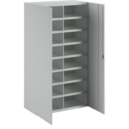 Bin units, 16 compartments, with doors, grey.