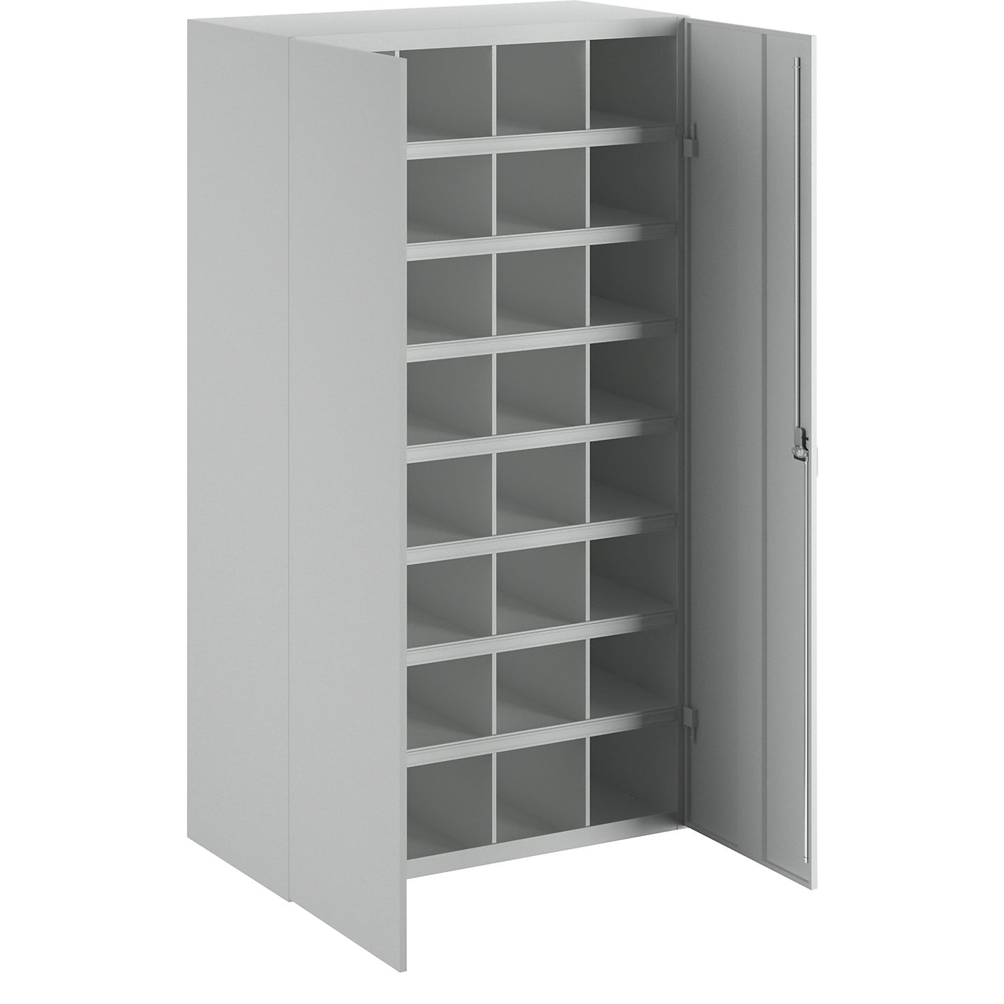 Bin units, 32 compartments, with doors, grey.