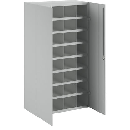 Bin units, 32 compartments, with doors, grey.