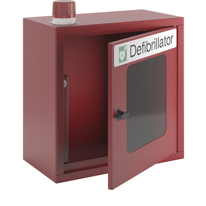 Defibrillator cupboard, with audible and visual alarm, flame red.