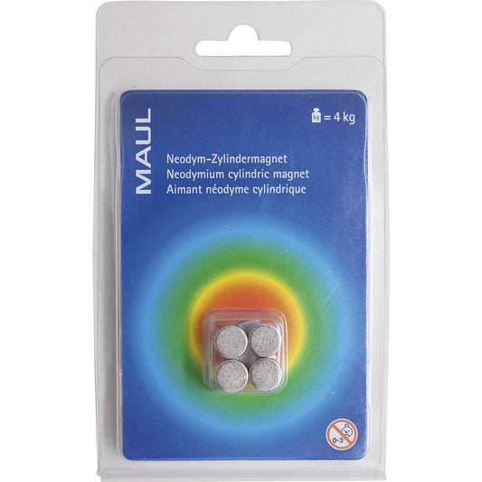 Cylindrical magnet, Ø 10 mm, pack of 16, adhesive force 4 kg.