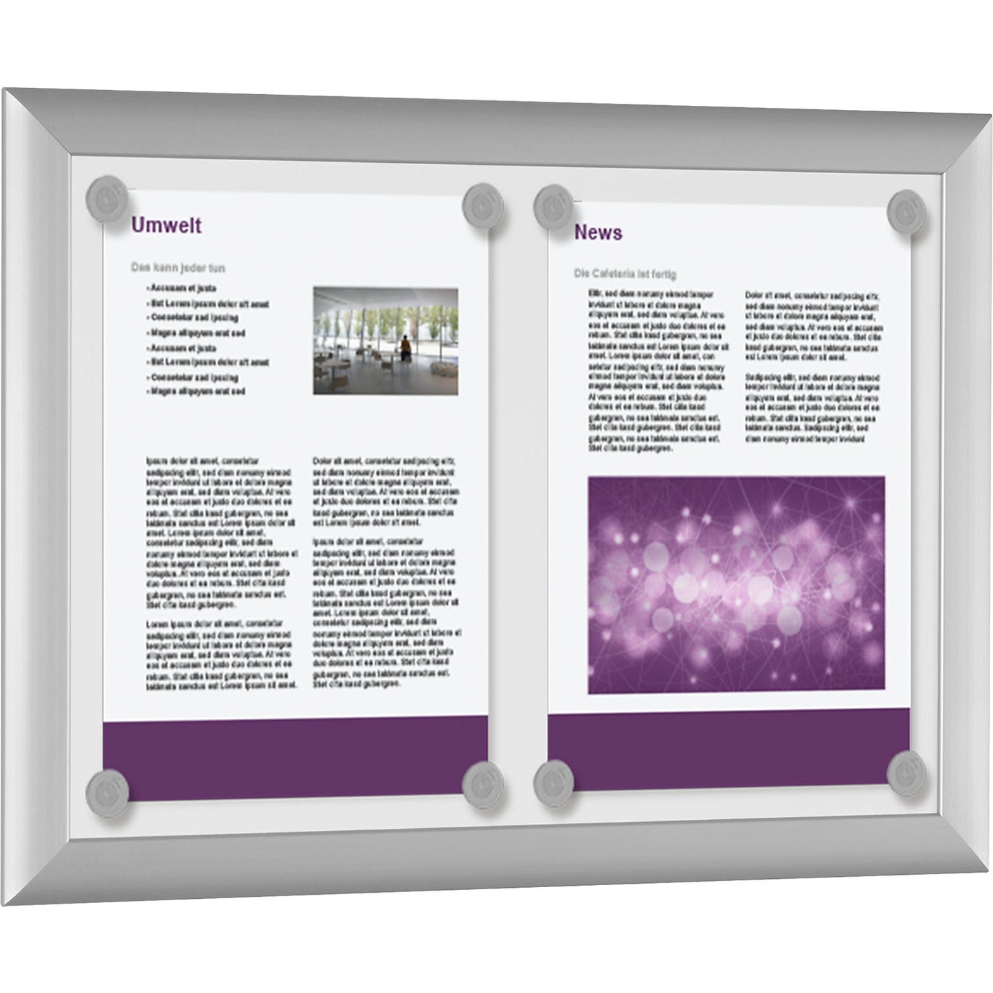 Notice board, for 2 x A4, pure white.