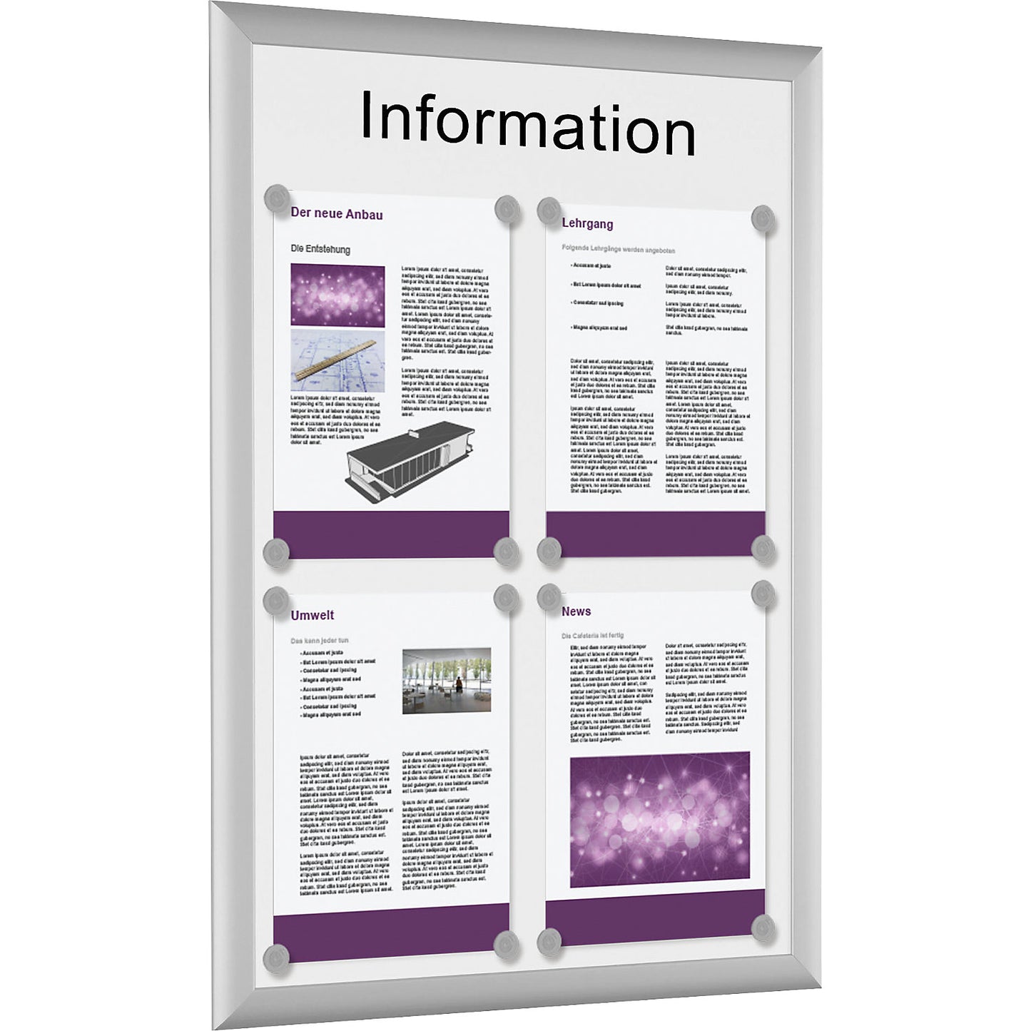 Notice board, for 4 x A4, pure white.