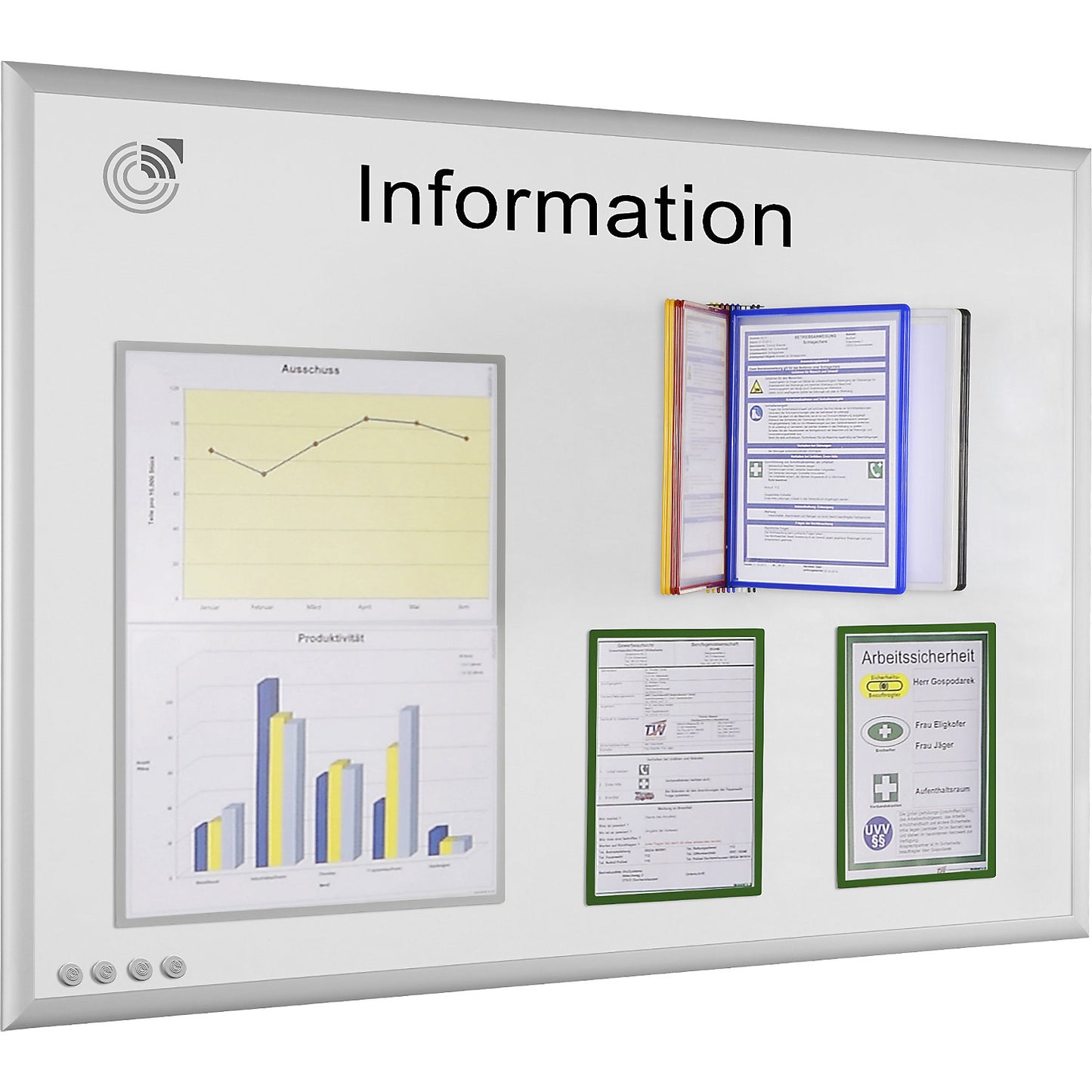 Notice board, for 18 x A4, pure white.