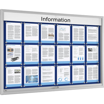 Sliding door display case, for 18 x A4, gentian blue.