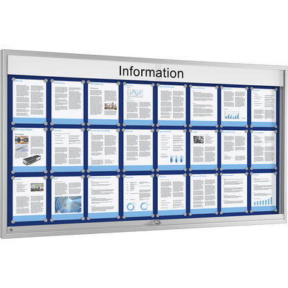 Sliding door display case, for 24 x A4, gentian blue.