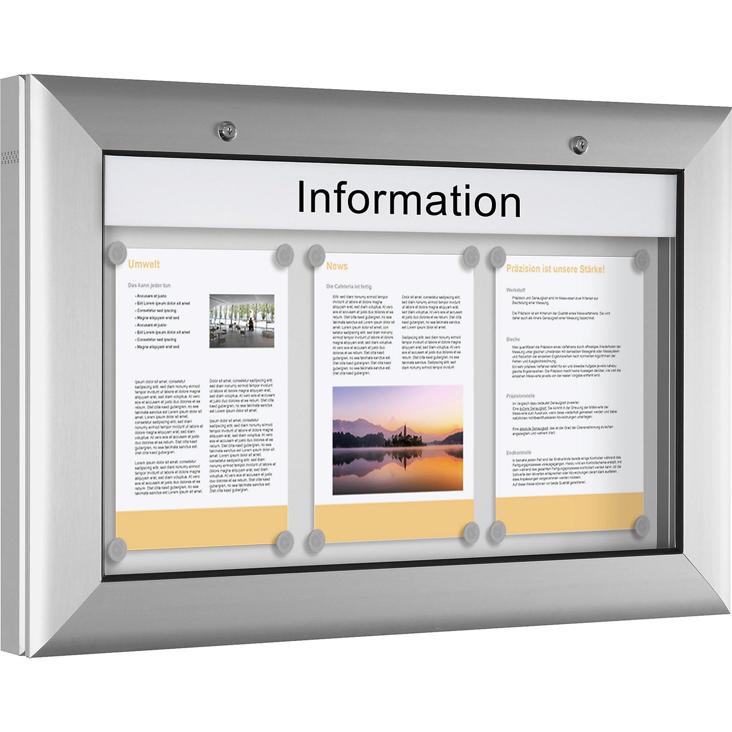 Display case, for 3 x A4, pure white, opens 180° downwards.