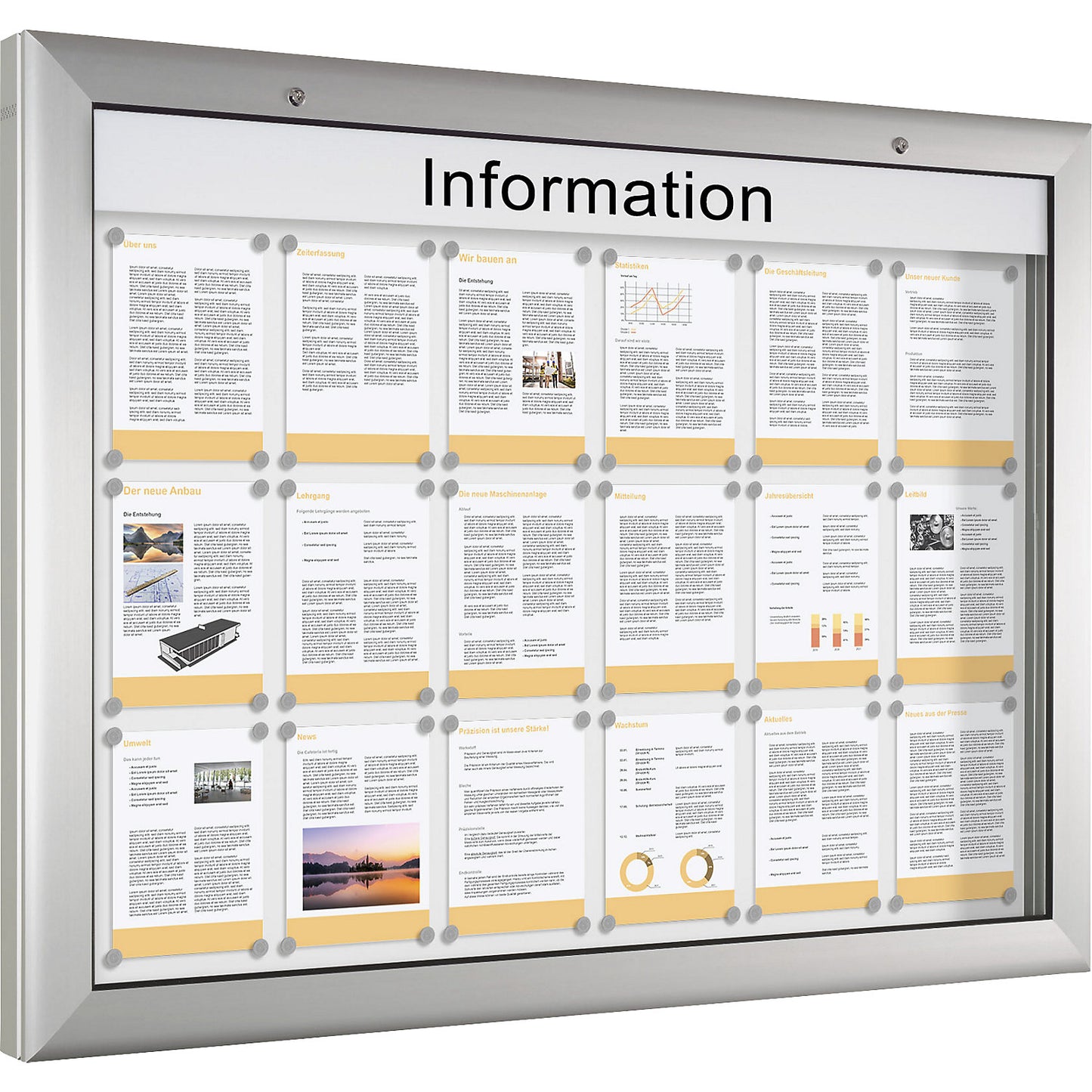 Display case, for 18 x A4, pure white, opens 180° downwards.