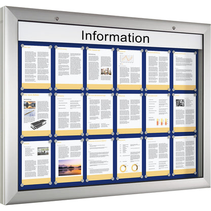 Display case, for 18 x A4, gentian blue, opens 180° downwards.