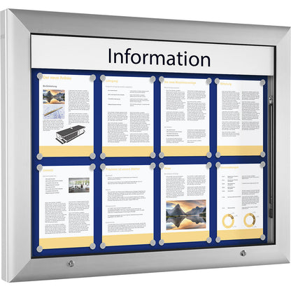 Display case, for 8 x A4, gentian blue, opens 90° upwards.