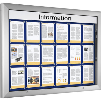 Display case, for 18 x A4, gentian blue, opens 90° upwards.