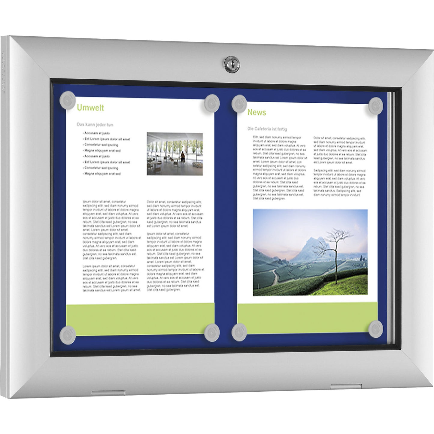 Low profile display case, for 2 x A4, gentian blue.