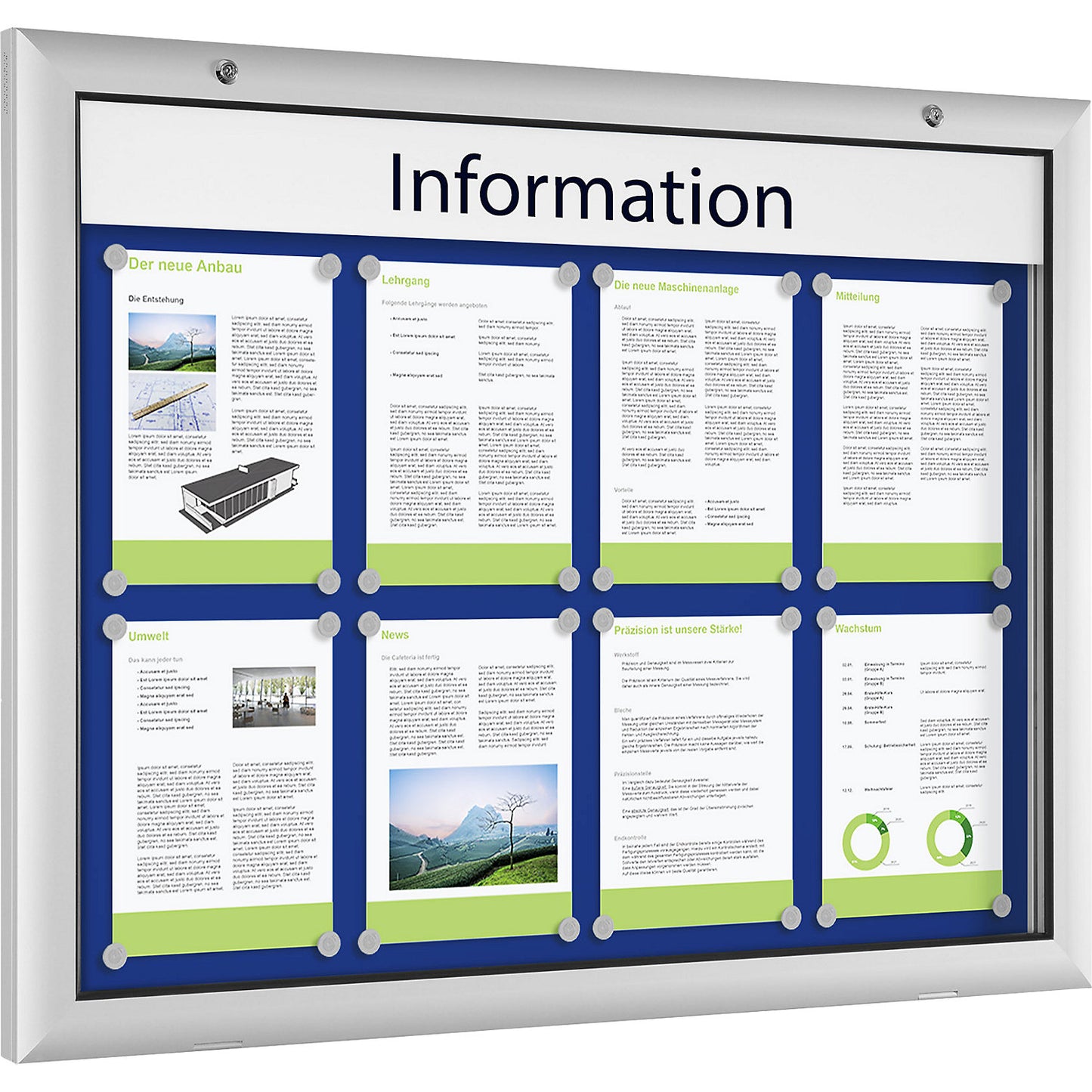 Low profile display case, for 8 x A4, gentian blue.