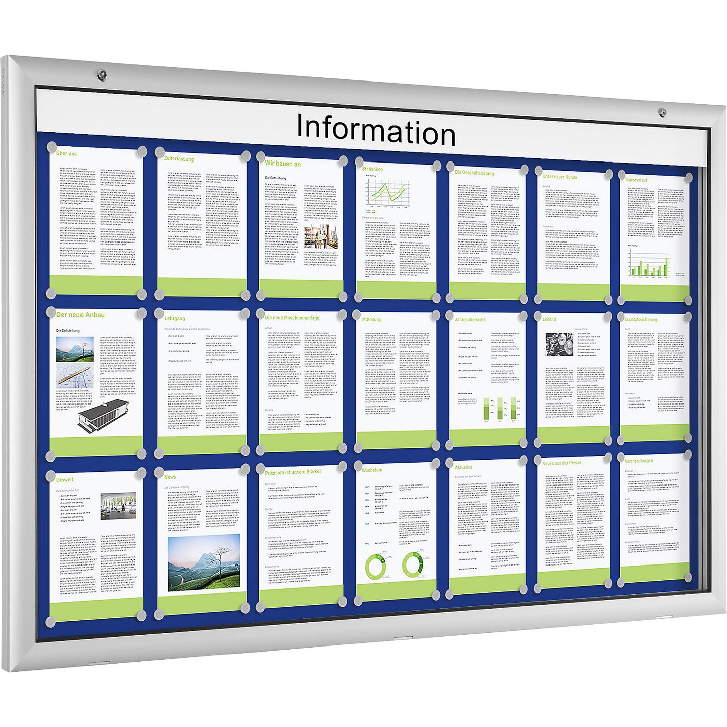 Low profile display case, for 21 x A4, gentian blue.