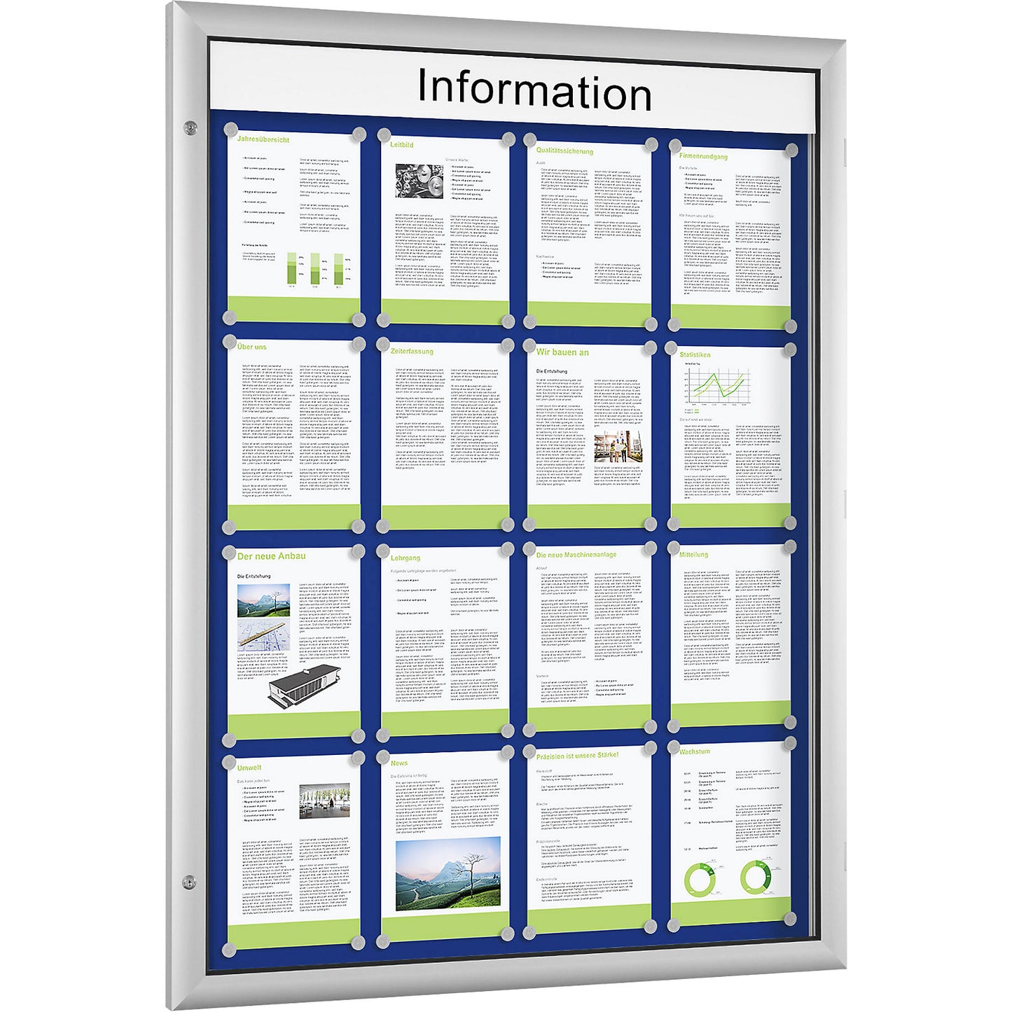 Low profile display case, for 16 x A4, gentian blue.