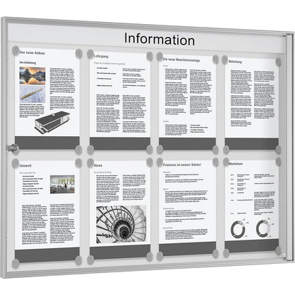 Budget display case, grey white, landscape format, for 8 x A4.