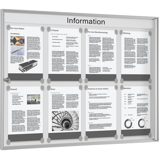 Budget display case, grey white, landscape format, for 8 x A4.