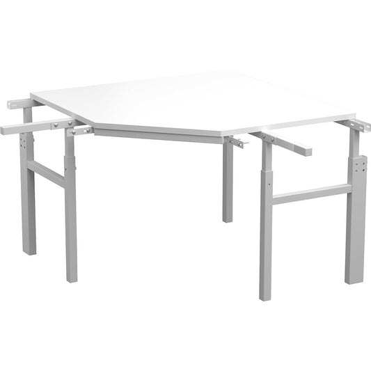 Series TP corner table, manual height adjustment, for 2 standard tables with add-on shelf, depth 900 mm.