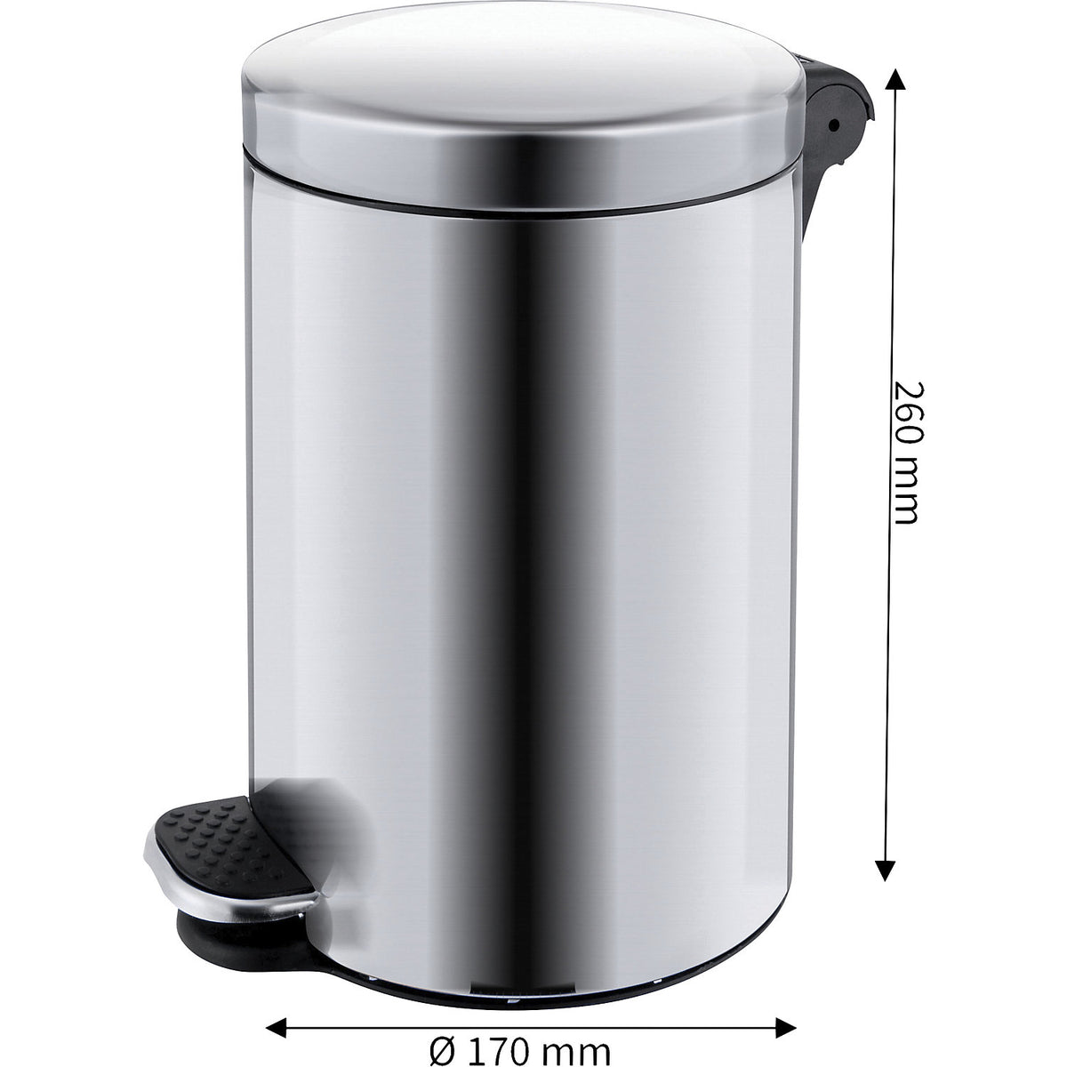 Pedal bin, capacity 3 l, HxØ 260 x 170 mm, stainless steel, matt finish.