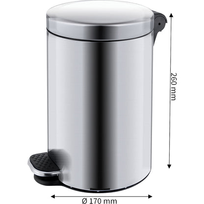 Pedal bin, capacity 3 l, HxØ 260 x 170 mm, stainless steel, matt finish.