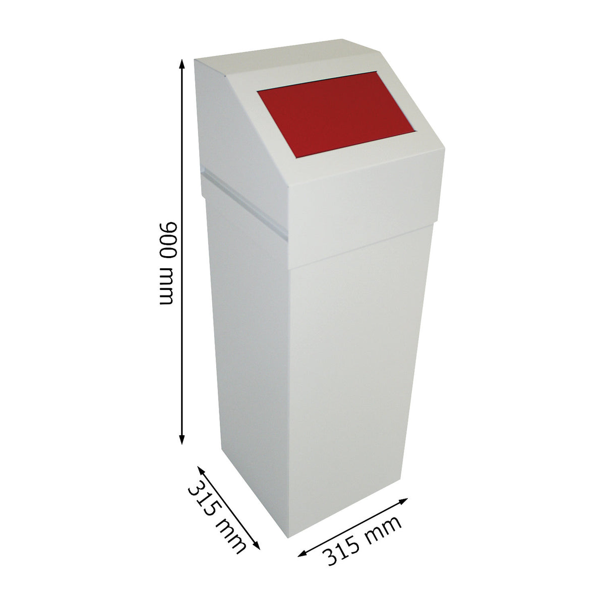 Steel recyclable waste collector, capacity 65 l, with red lid.