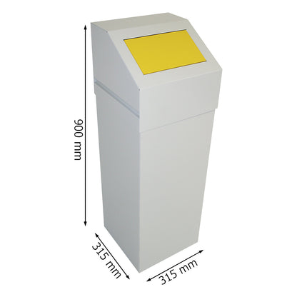 Steel recyclable waste collector, capacity 65 l, with yellow lid.