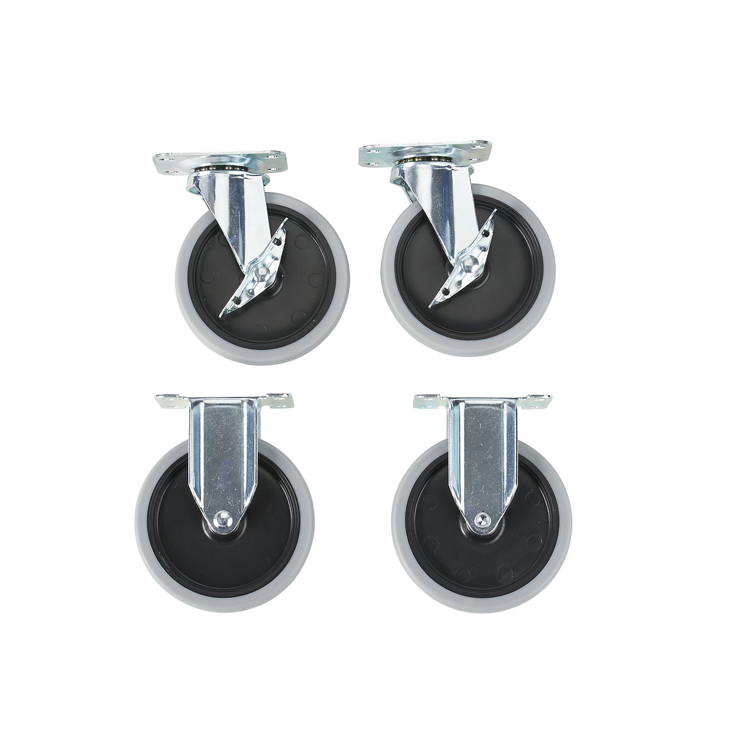 Set of castors, comprised of 2 swivel castors with stops, 2 fixed castors, Ø 125 mm.