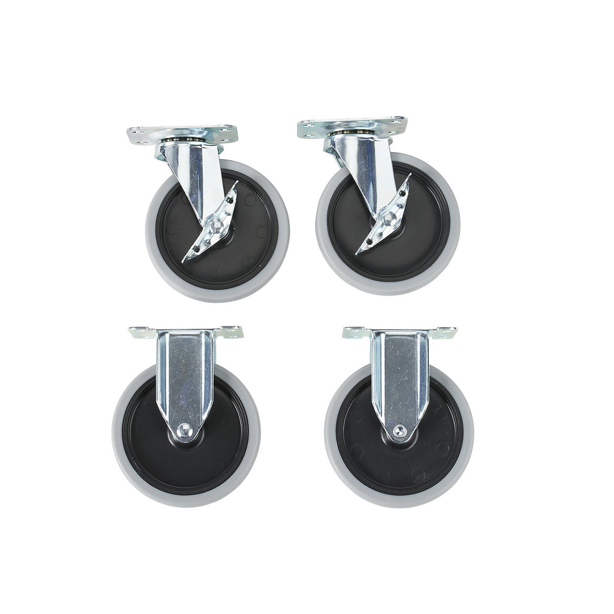 Set of castors, comprised of 2 swivel castors with stops, 2 fixed castors, Ø 125 mm.