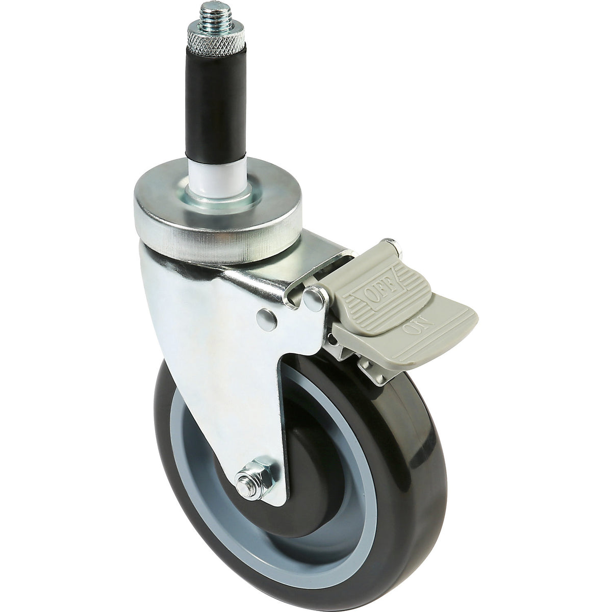 Swivel castor, with stop, for wire mesh table trolleys, 125 x 30 mm.